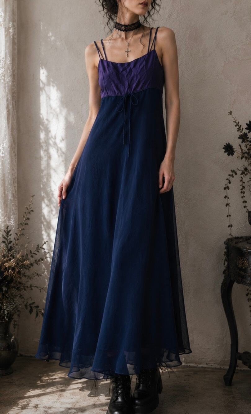 Vintage CDC babydoll empire waist slip dress satin gothic formal 90s Y2K maxi 8